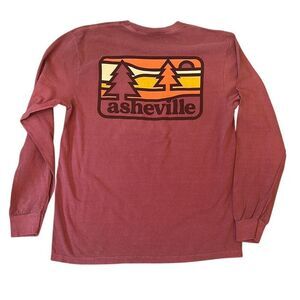 Asheville Long Sleeve Graphic Tree Mountain Sunset Knit T-shirt M